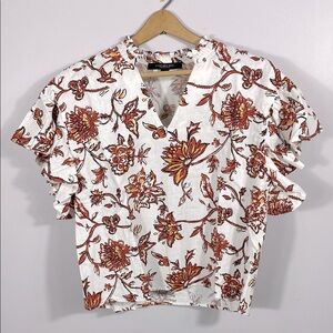🌸Marc New York Andrew Marc floral linen blend top flutter sleeve size medium